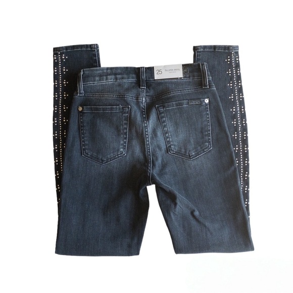 7 For All Mankind Black Silver Studded Skinny Jeans Womens Size 25 - Picture 2 of 12